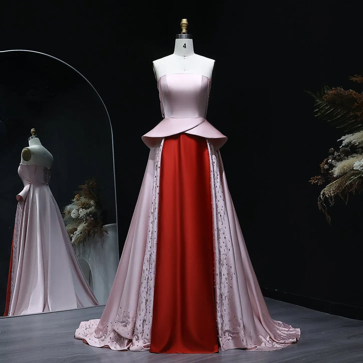 Elegant Strapless Pink and Red Two-Tone Evening Dress SS244 Elegant Strapless Pink and Red Two-Tone Evening Dress SS244