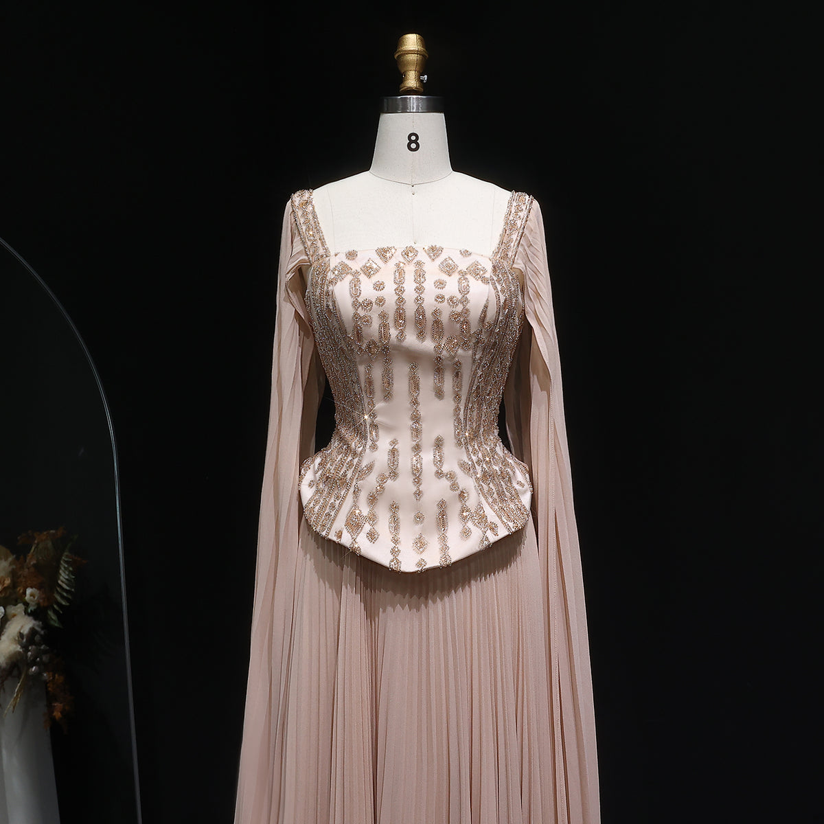 Elegant Wine Red Corset Evening Dress with Cape Sleeves SS349 