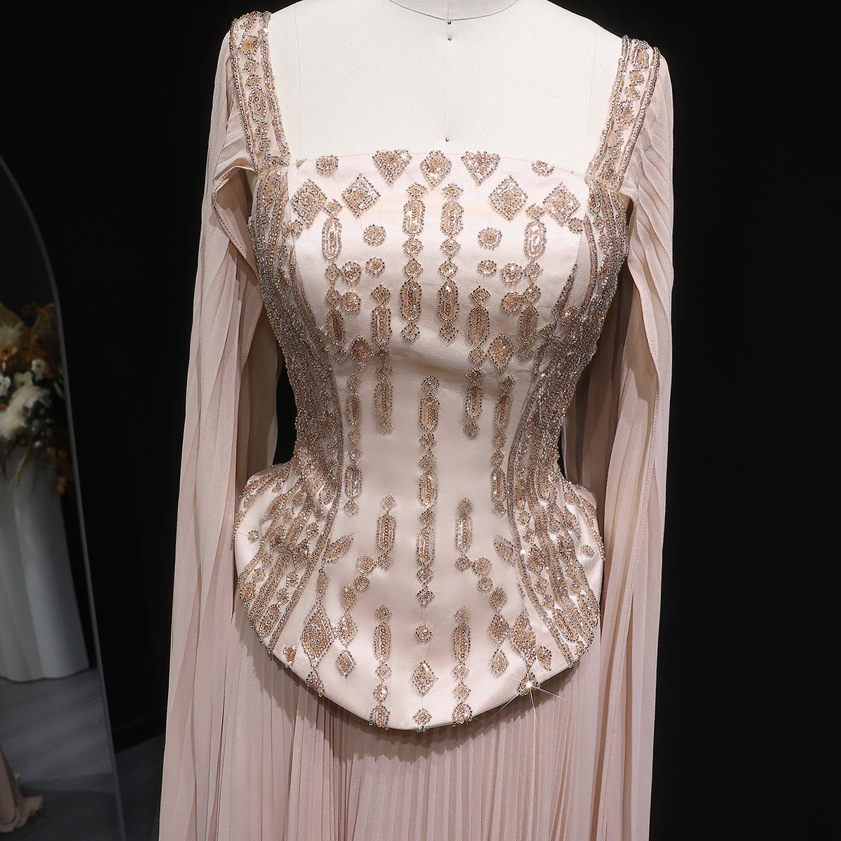 Elegant Wine Red Corset Evening Dress with Cape Sleeves SS349 