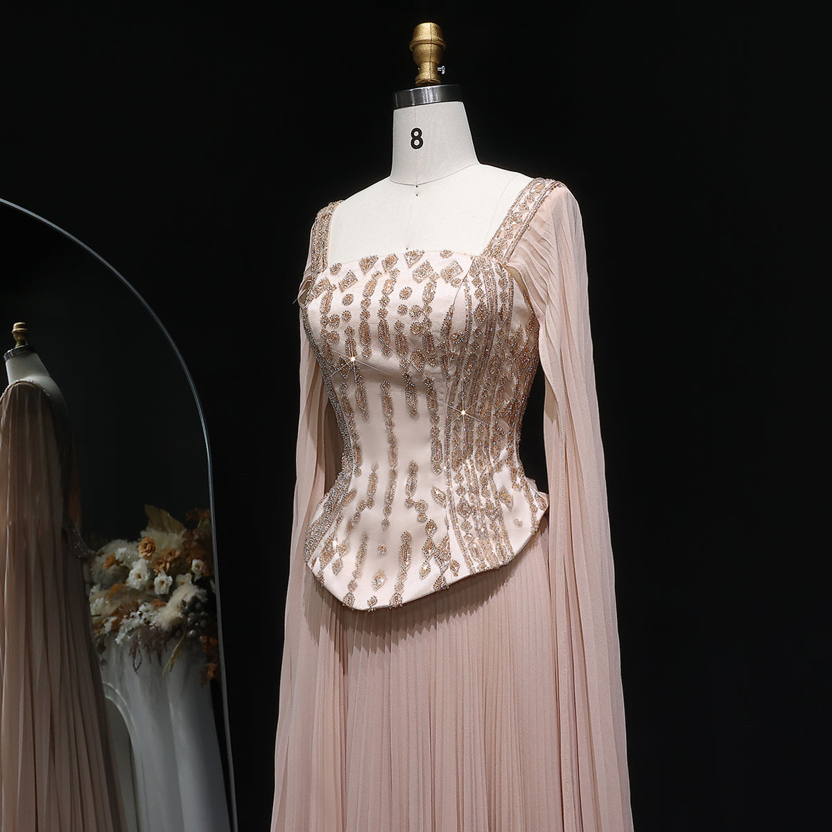 Elegant Wine Red Corset Evening Dress with Cape Sleeves SS349 