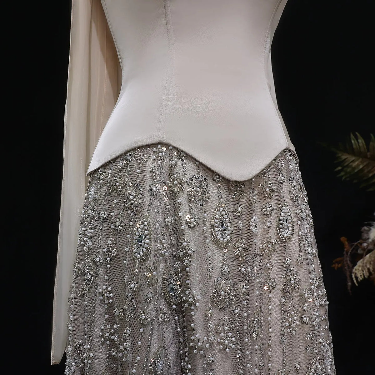 Luxury Vibrant Strapless Green Beaded Evening Dress with Scarf SS627 