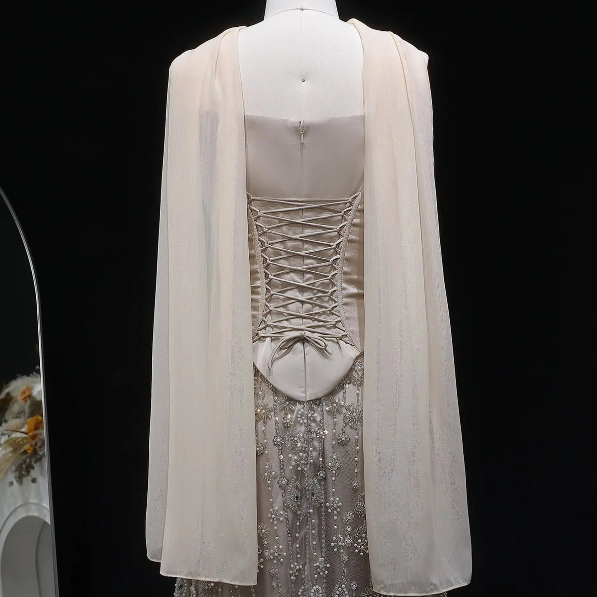 Luxury Vibrant Strapless Green Beaded Evening Dress with Scarf SS627 