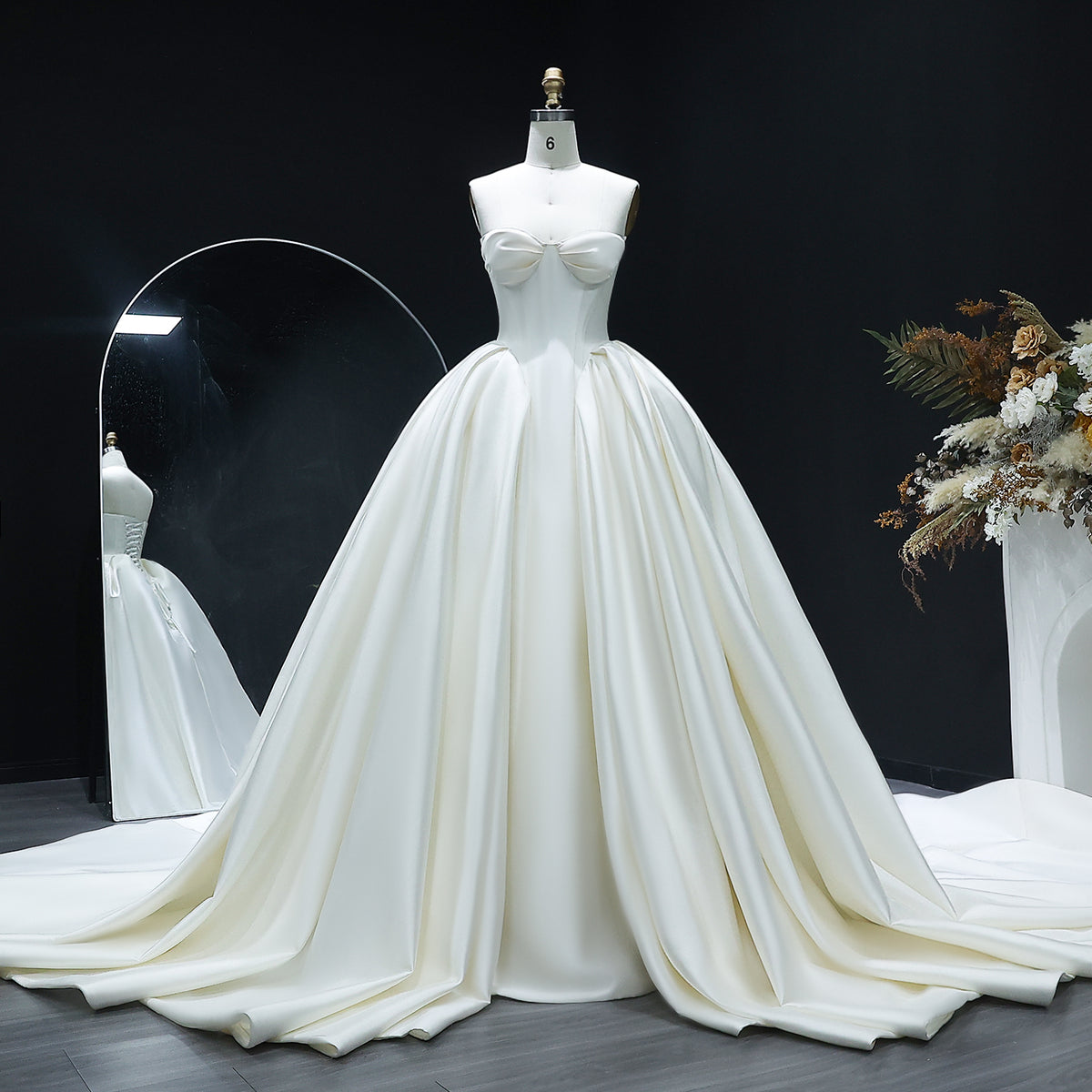 Luxury Sweetheart Satin Ball Gown Wedding Dress with Overskirt SW010 