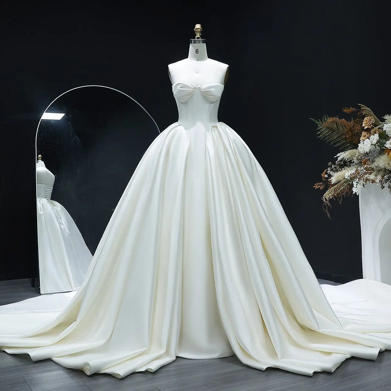 Luxury Sweetheart Satin Ball Gown Wedding Dress with Overskirt SW010 