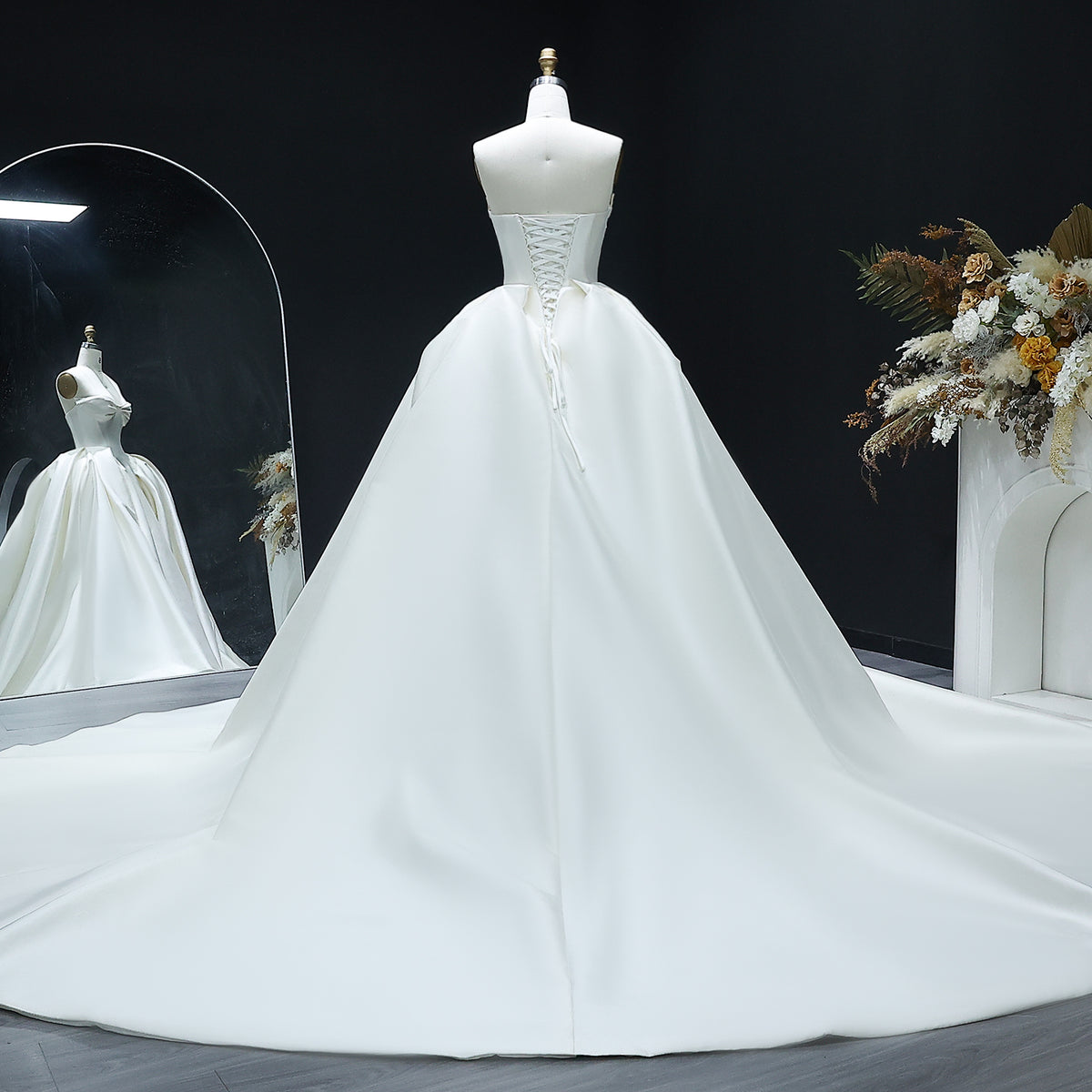 Luxury Sweetheart Satin Ball Gown Wedding Dress with Overskirt SW010 