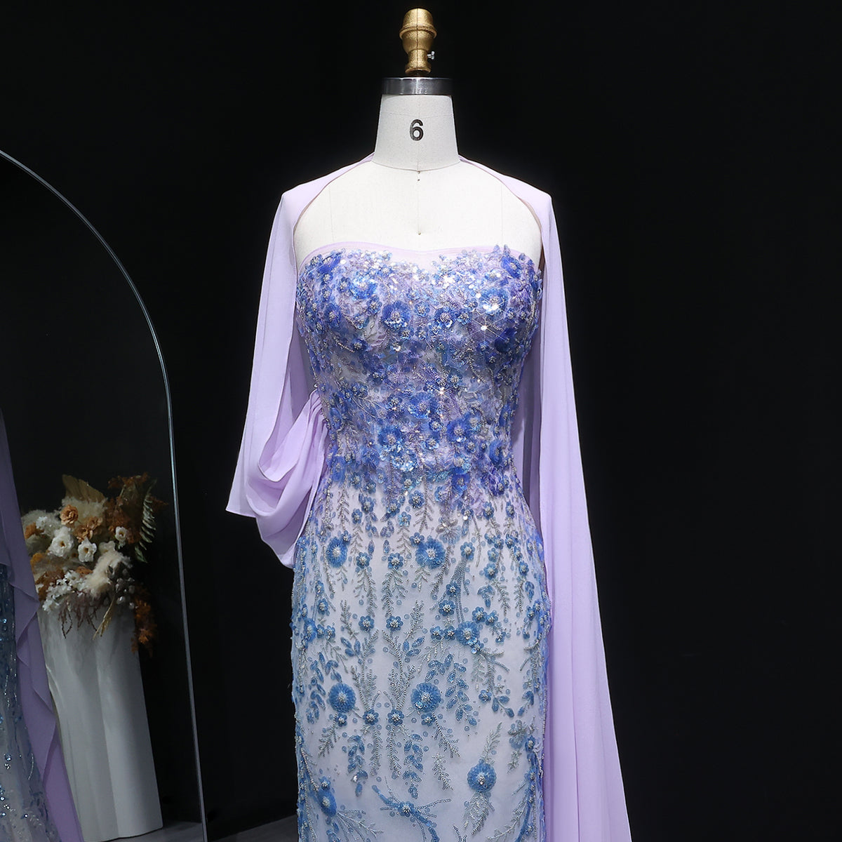 Luxury Crystal Beaded Lilac Evening Dress with Cape SS641 