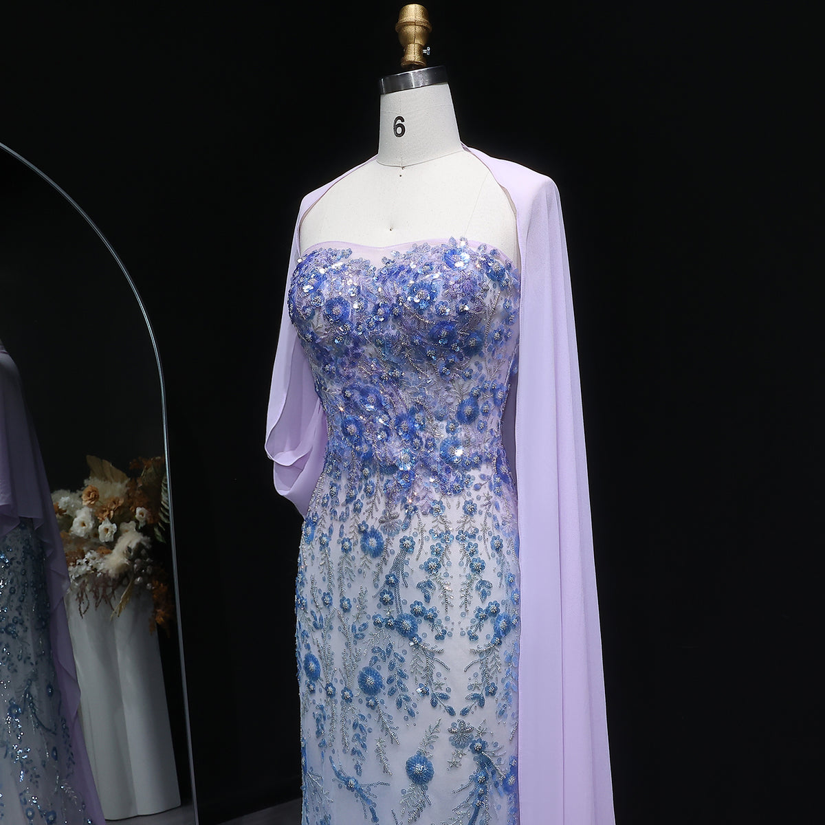Luxury Crystal Beaded Lilac Evening Dress with Cape SS641 