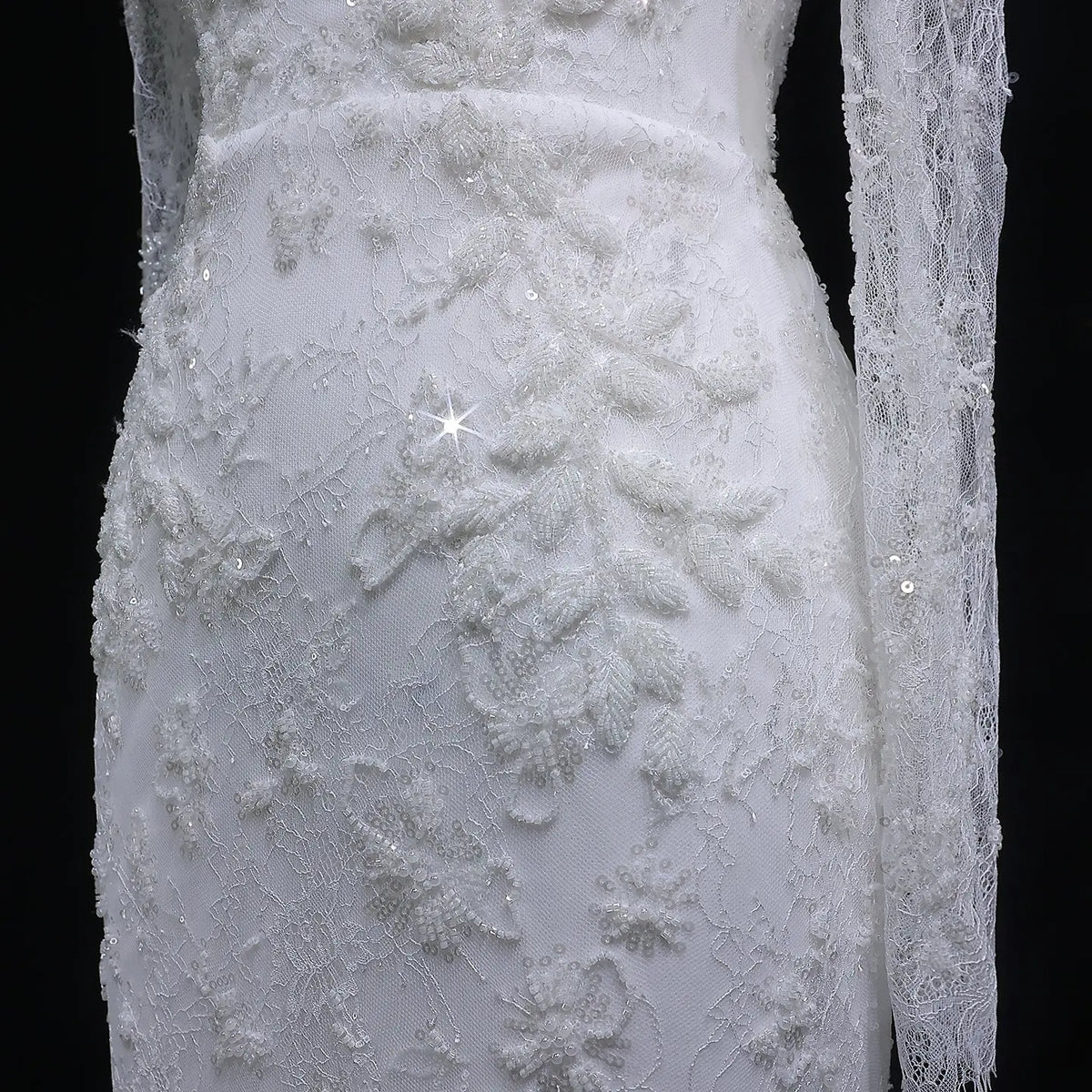 Elegant Printed Crystal Sheer Lace Mermaid Wedding Dress SW539 