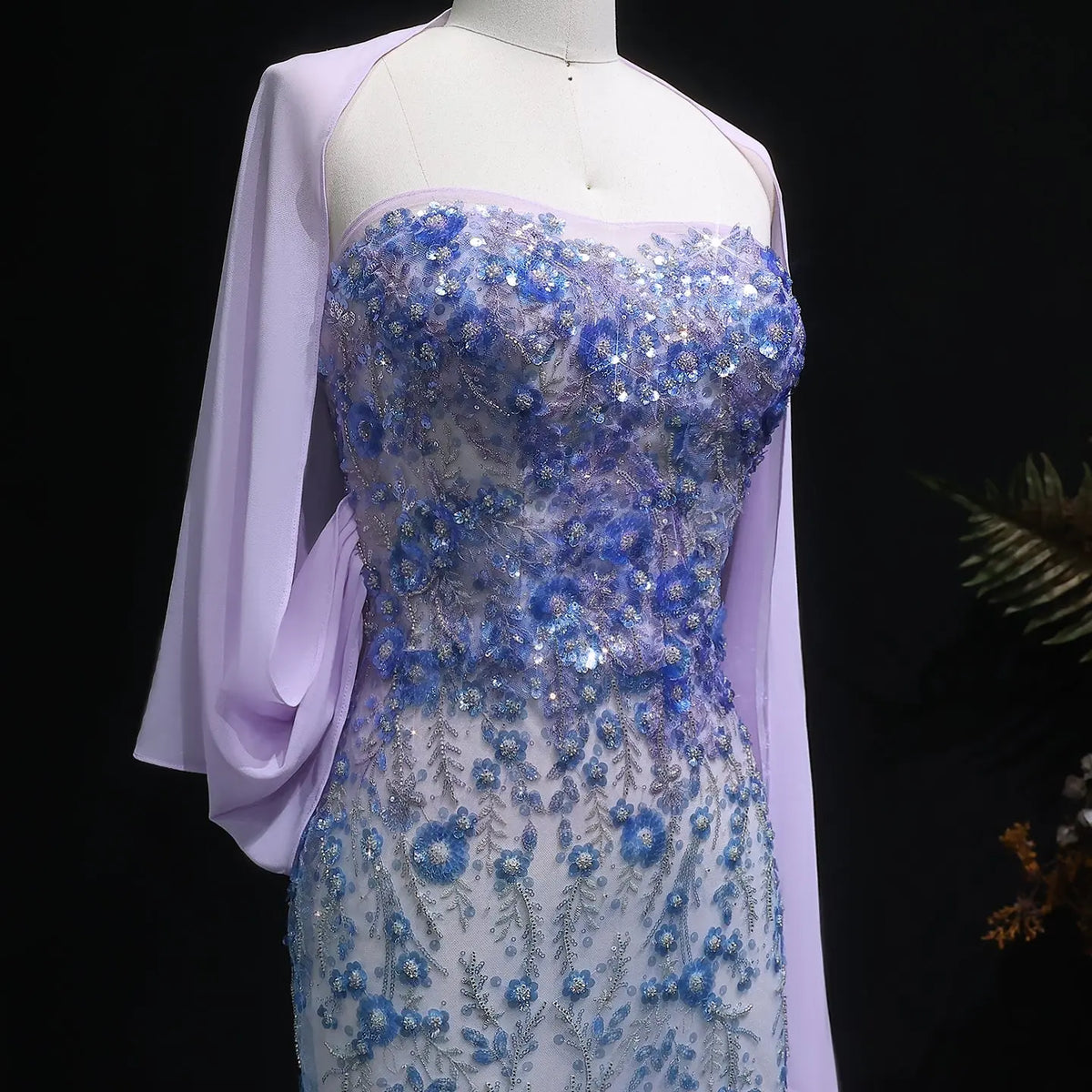 Luxury Crystal Beaded Lilac Evening Dress with Cape SS641 - SHARONSAID Luxury Crystal Beaded Lilac Evening Dress with Cape SS641 - SHARONSAID