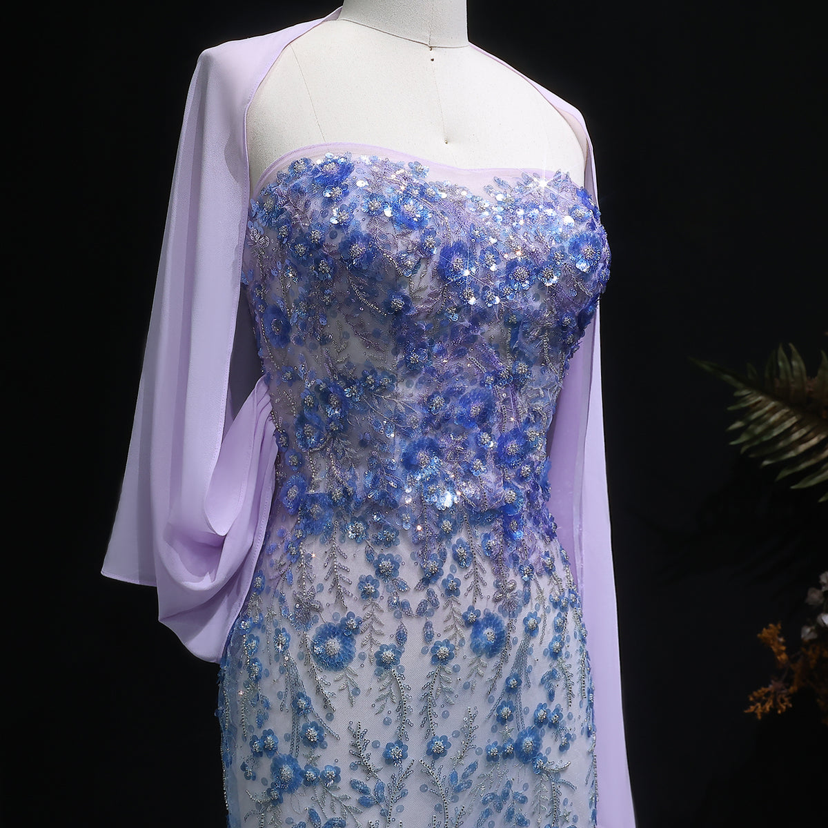 Luxury Crystal Beaded Lilac Evening Dress with Cape SS641 