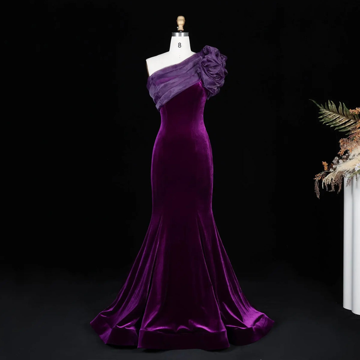 Purple Velvet One Shoulder Evening Dress SF493