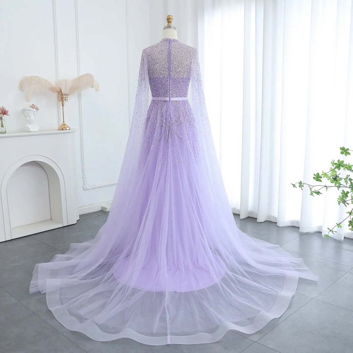 Luxury Blue High Neck Evening Dress with Cape Sleeves SS451 Luxury Blue High Neck Evening Dress with Cape Sleeves SS451