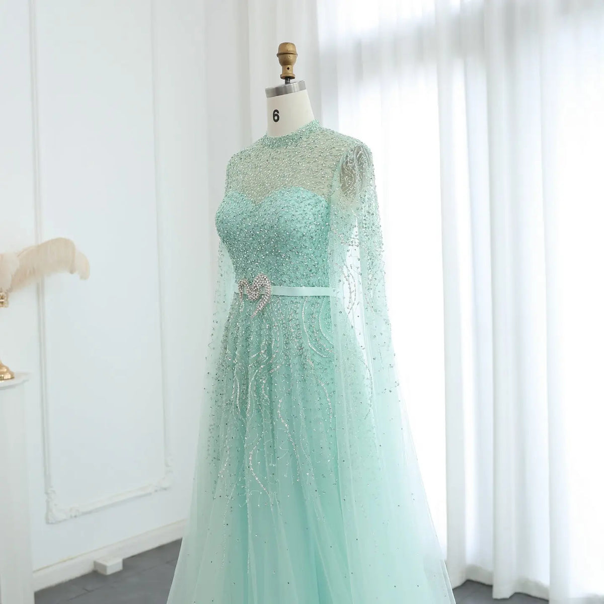 Luxury Blue High Neck Evening Dress with Cape Sleeves SS451 Luxury Blue High Neck Evening Dress with Cape Sleeves SS451