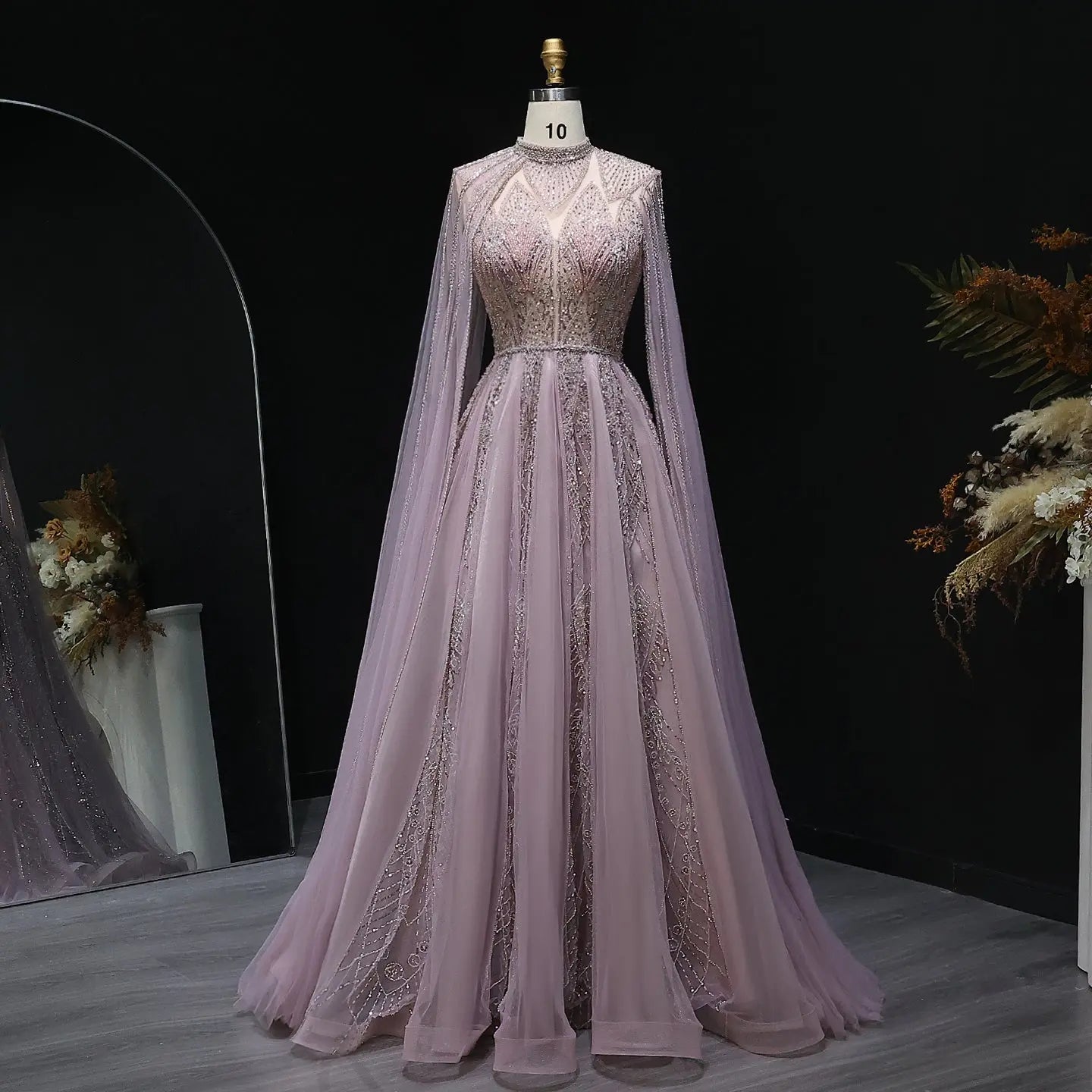 Luxury Pink Evening Dress with Cape Sleeves SS050 – SHARONSAID