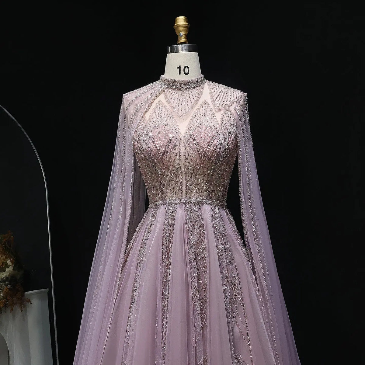 Luxury Pink Evening Dress with Cape Sleeves SS050 