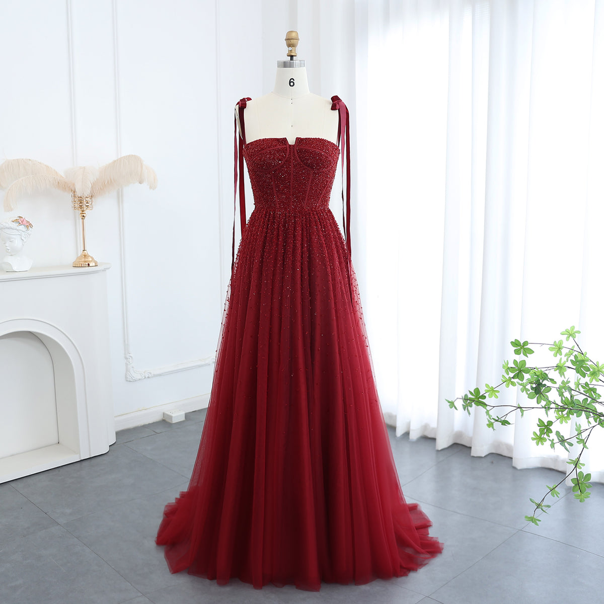 Sharon Said Luxury Beaded Wine Red Dubai Evening Dresses with Straps Elegant Women Arabic Wedding Party Gown SS263