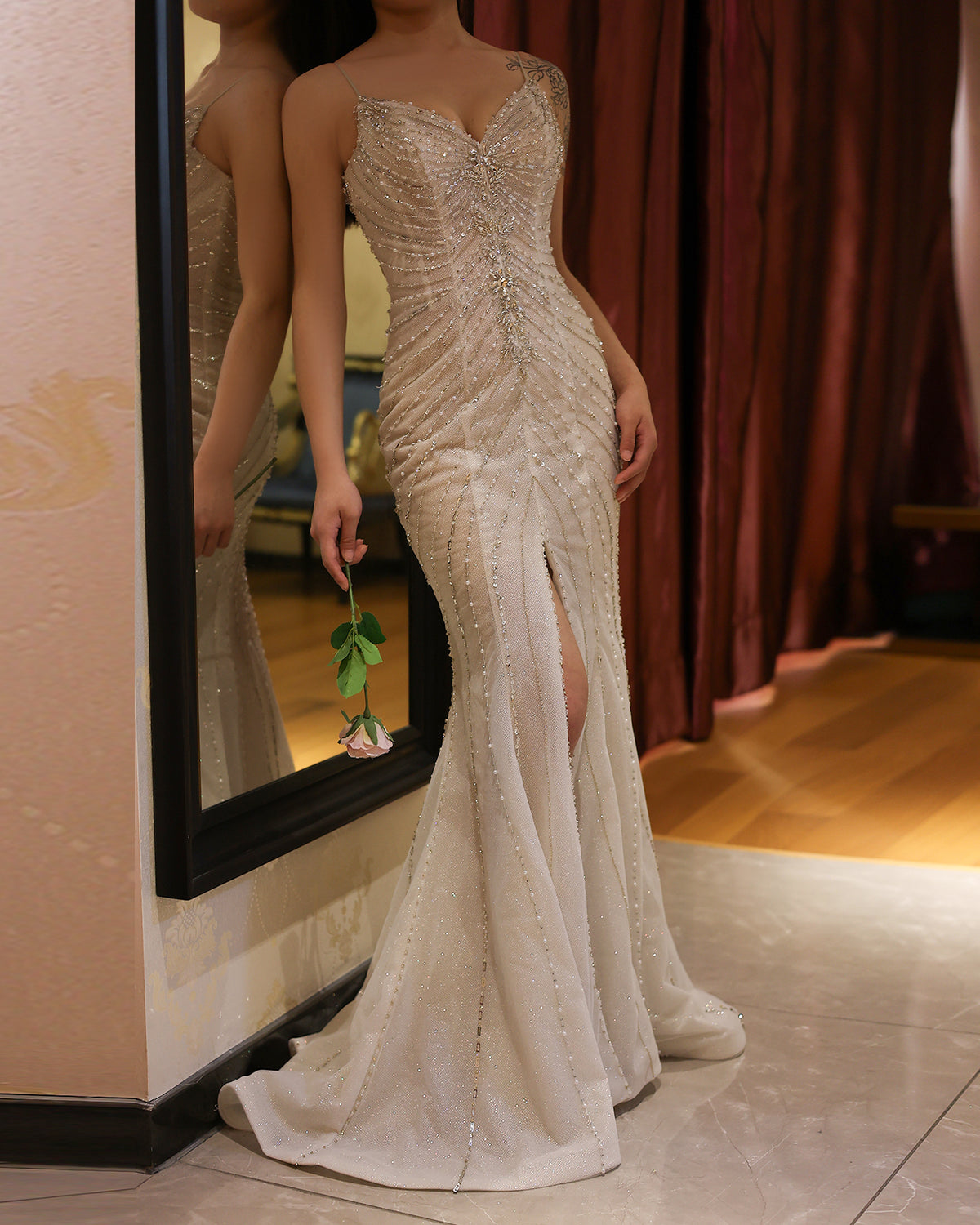 Sparkling Crystal Mermaid White Wedding Dress SS529