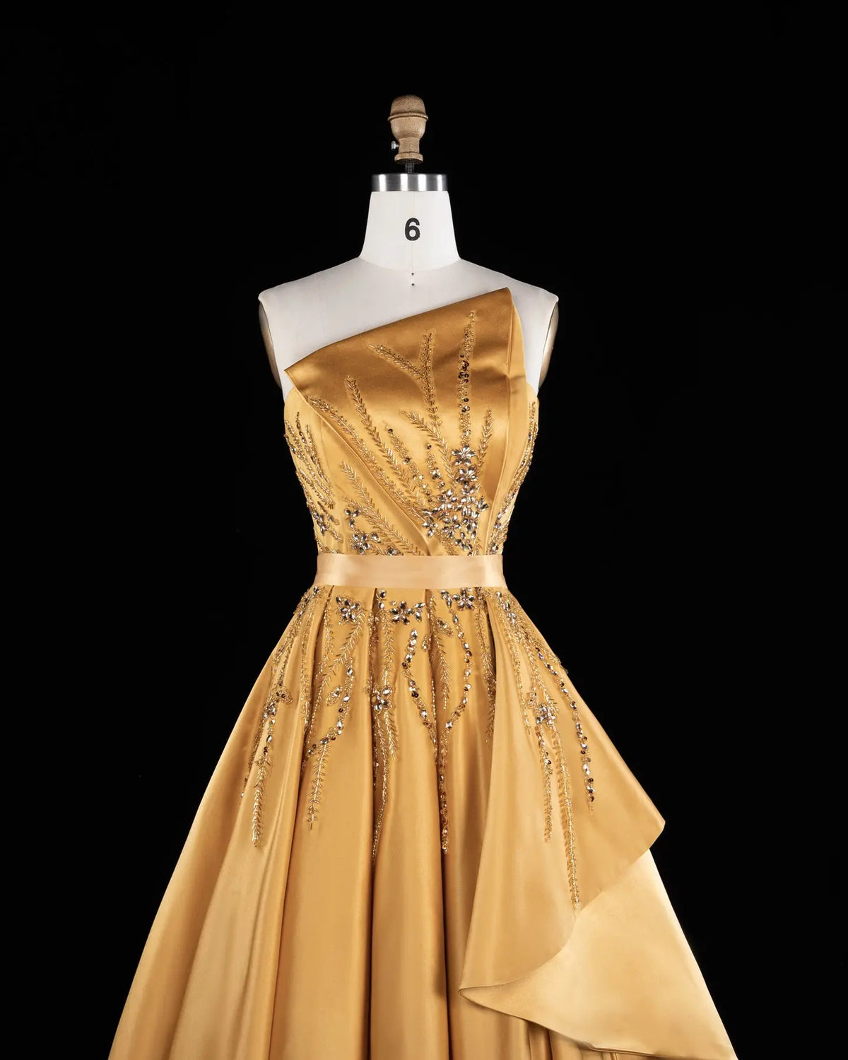 Gold Strapless Sequins Satin Evening Gown XD037-4