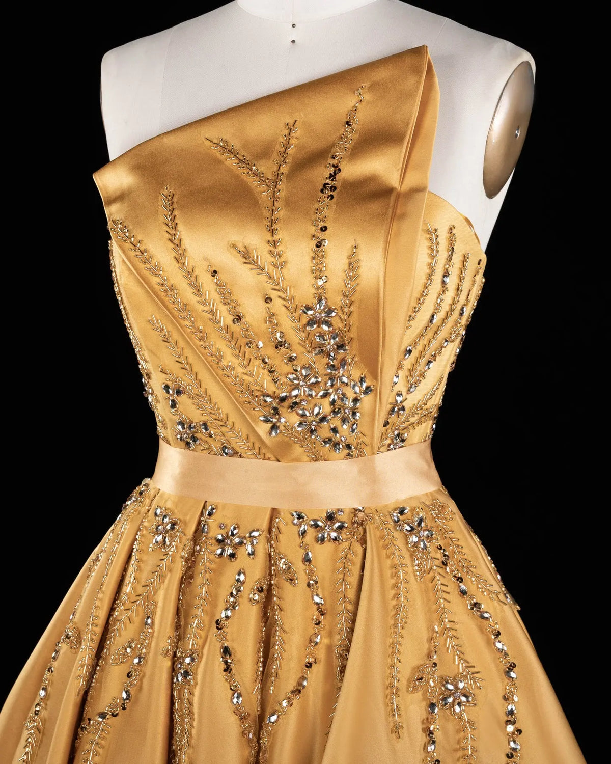 Gold Strapless Sequins Satin Evening Gown XD037-8