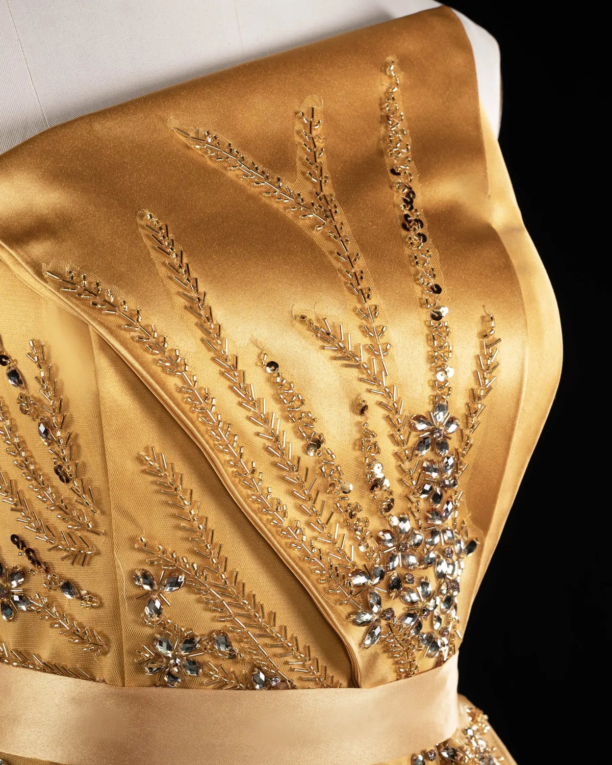 Gold Strapless Sequins Satin Evening Gown XD037-9