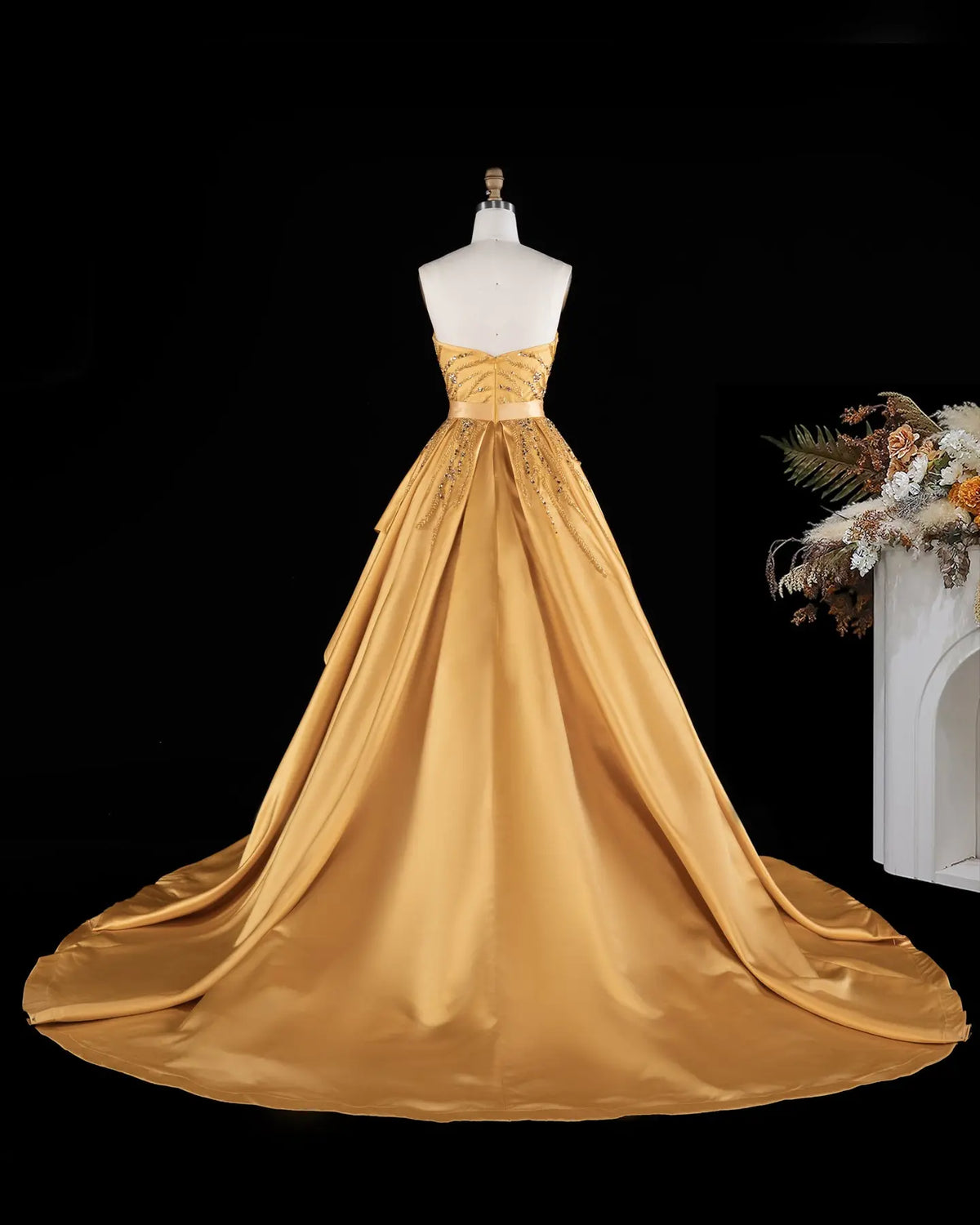 Gold Strapless Sequins Satin Evening Gown XD037-11
