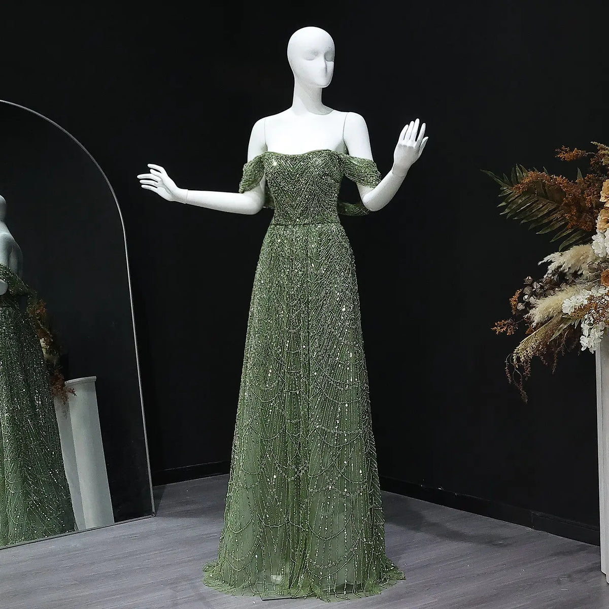 Luxury Beaded Champagne Off-Shoulder Evening Dress SS676 Luxury Beaded Champagne Off-Shoulder Evening Dress SS676