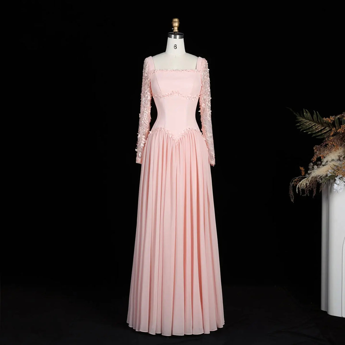 Romantic Pink Floral Lace Evening Dress SF239