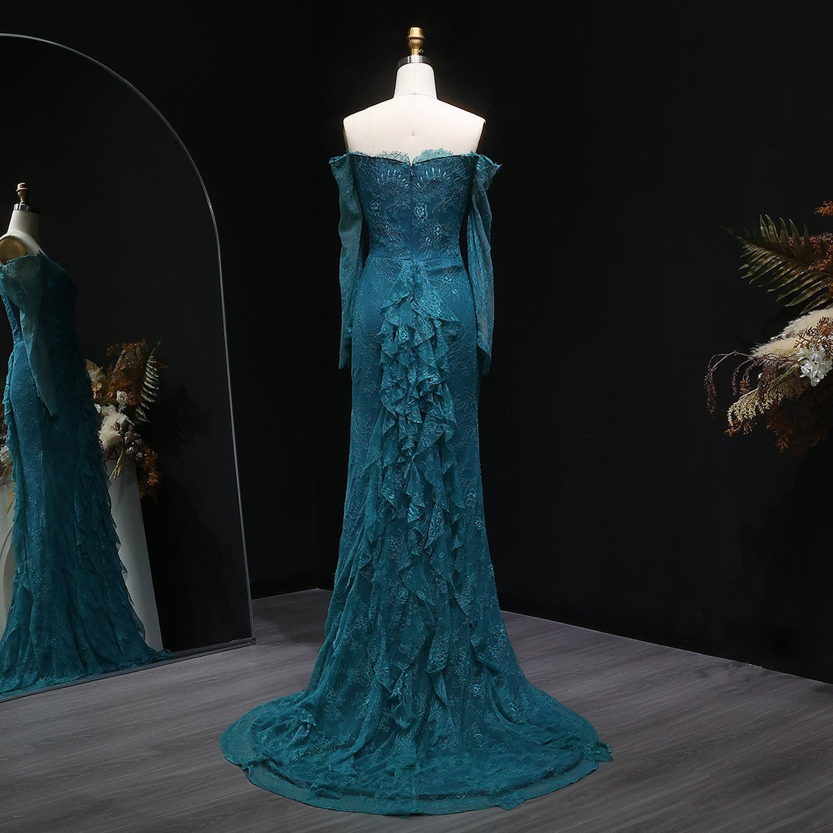 Elegant Blue Off Shoulder Lace Evening Dress SF519