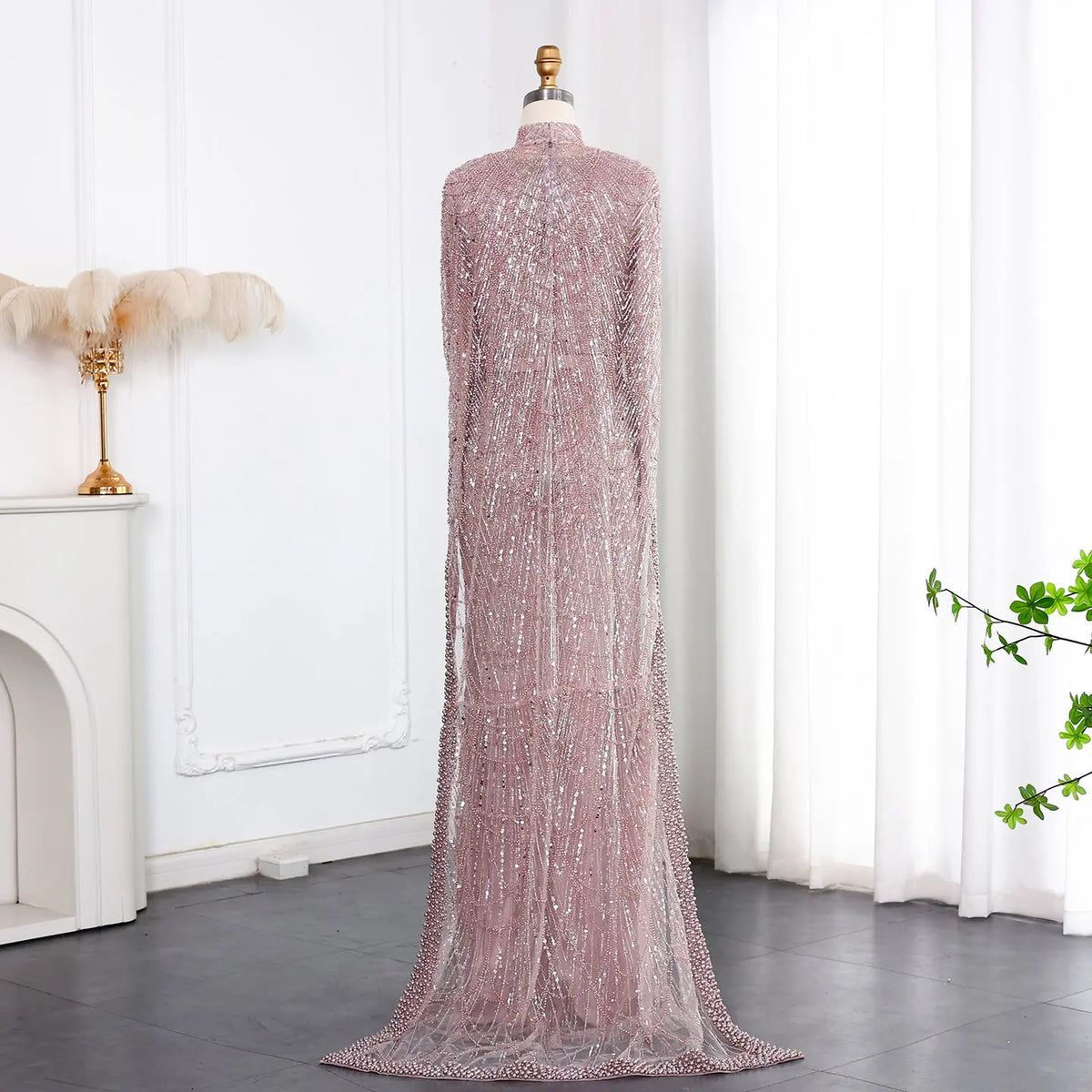 Luxury Long Sleeves Nude Evening Dress with Cape SS369A Luxury Long Sleeves Nude Evening Dress with Cape SS369A