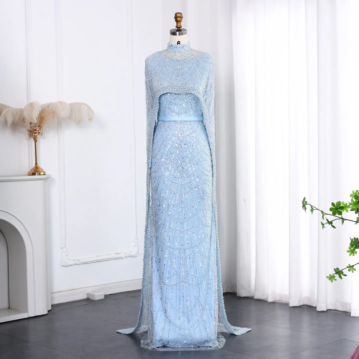 Luxury Long Sleeves Nude Evening Dress with Cape SS369A Luxury Long Sleeves Nude Evening Dress with Cape SS369A