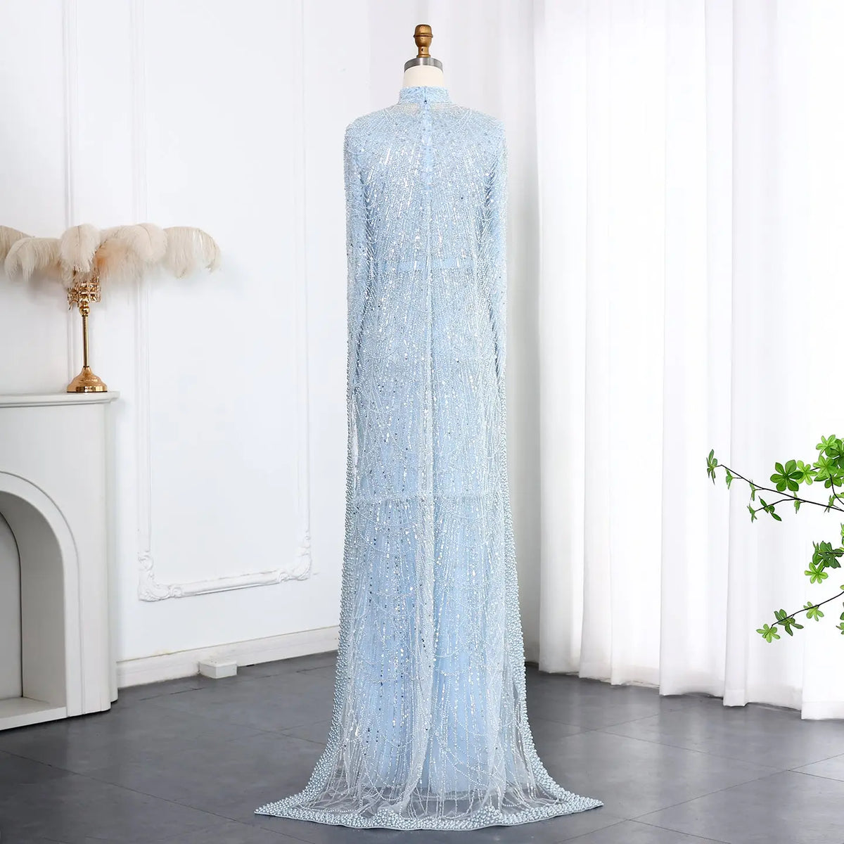 Luxury Long Sleeves Nude Evening Dress with Cape SS369A - SHARONSAID Luxury Long Sleeves Nude Evening Dress with Cape SS369A - SHARONSAID
