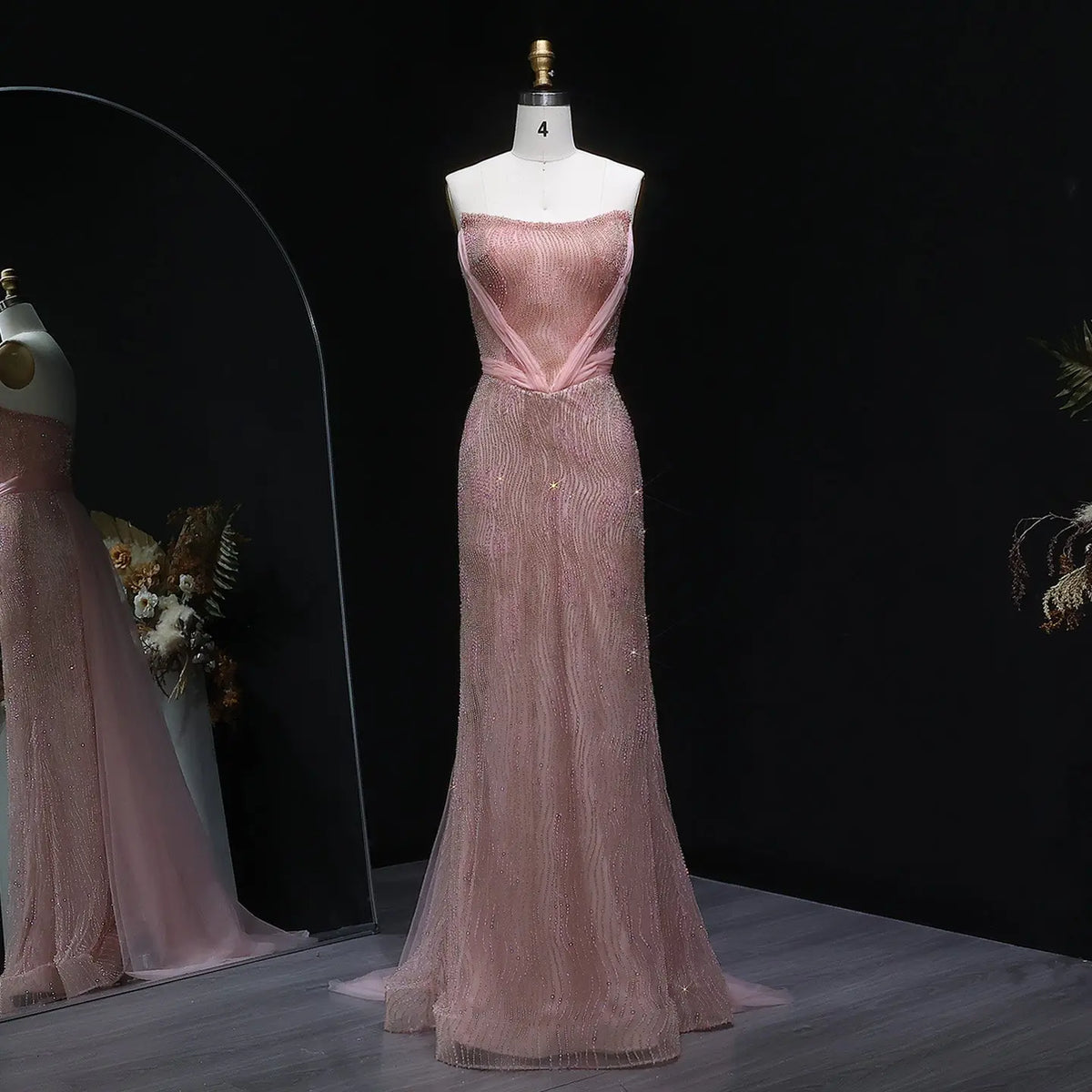 Luxury Beaded Pink Mermaid Evening Dress with Overskirt SS023 - SHARONSAID Luxury Beaded Pink Mermaid Evening Dress with Overskirt SS023 - SHARONSAID