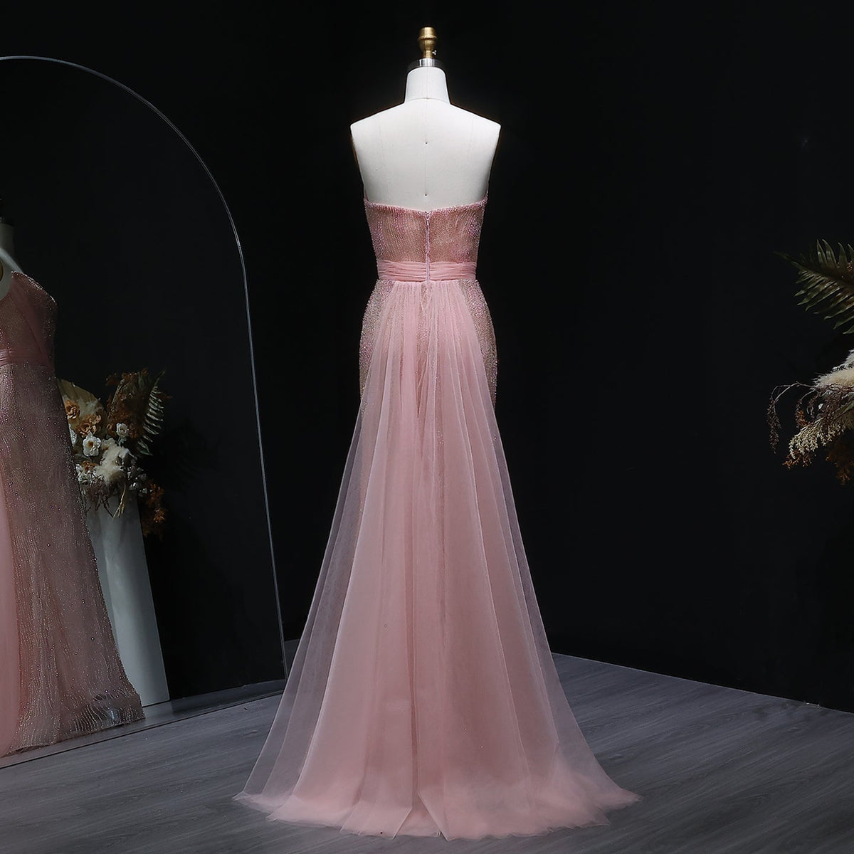 Luxury Beaded Pink Mermaid Evening Dress with Overskirt SS023 - SHARONSAID Luxury Beaded Pink Mermaid Evening Dress with Overskirt SS023 - SHARONSAID