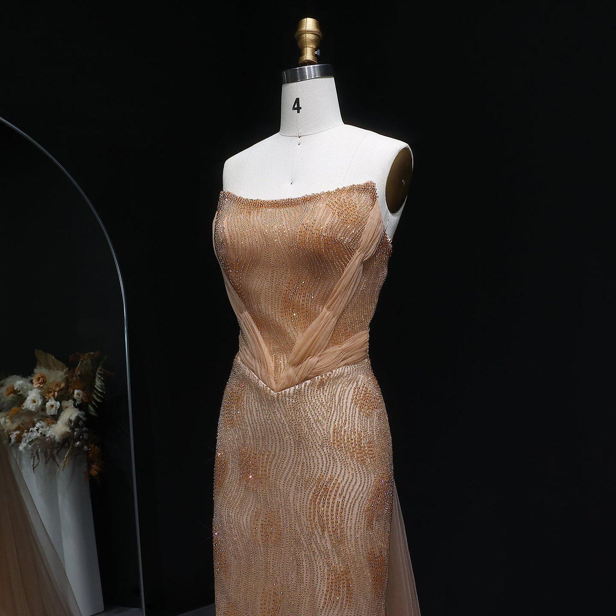 Luxury Beaded Pink Mermaid Evening Dress with Overskirt SS023