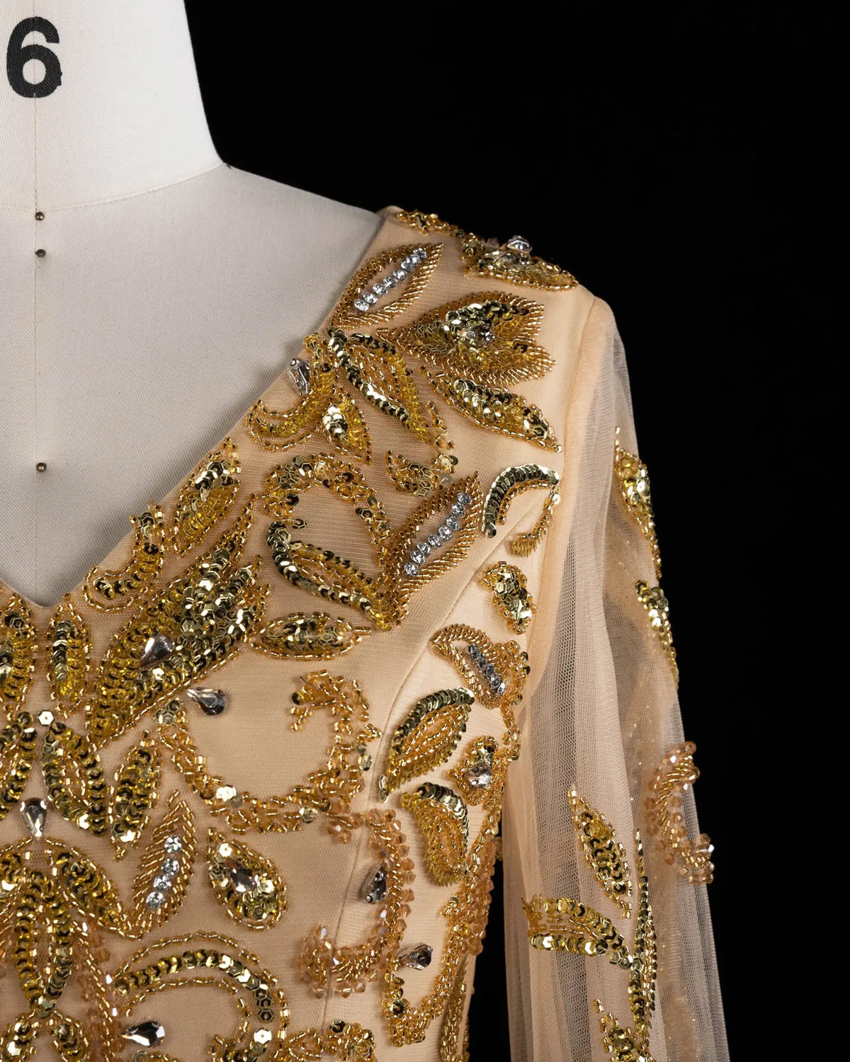 Gold V Neck Long Sleeve Sequins Evening Gown XD080-8