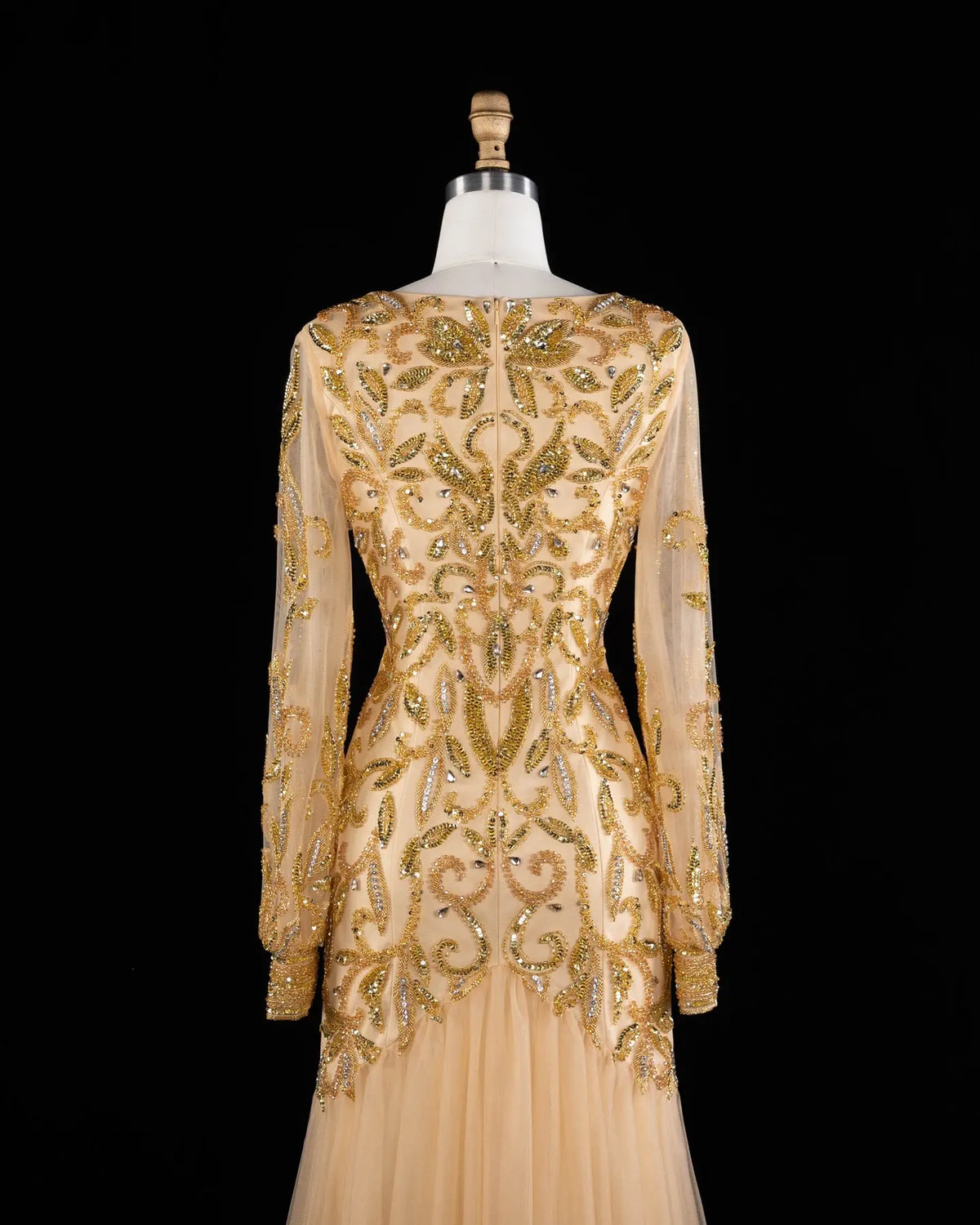 Gold V Neck Long Sleeve Sequins Evening Gown XD080-11