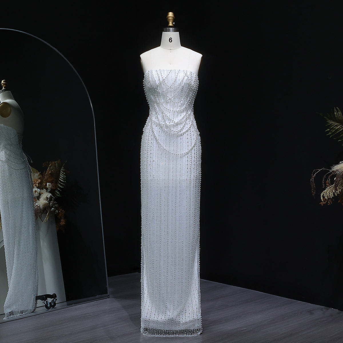 Luxury White Sequin Pearl Strapless Wedding Dress SW087 