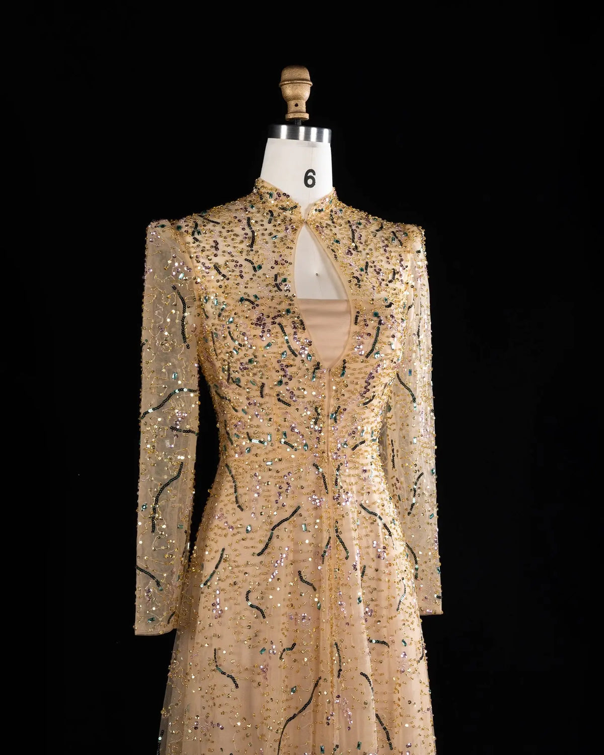 Gold Long Sleeve Sheer Evening Gown XD020-6
