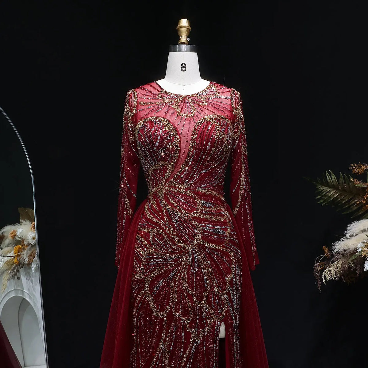 Luxury Green Beaded High-Slit Evening Dress with Overskirt SS160 