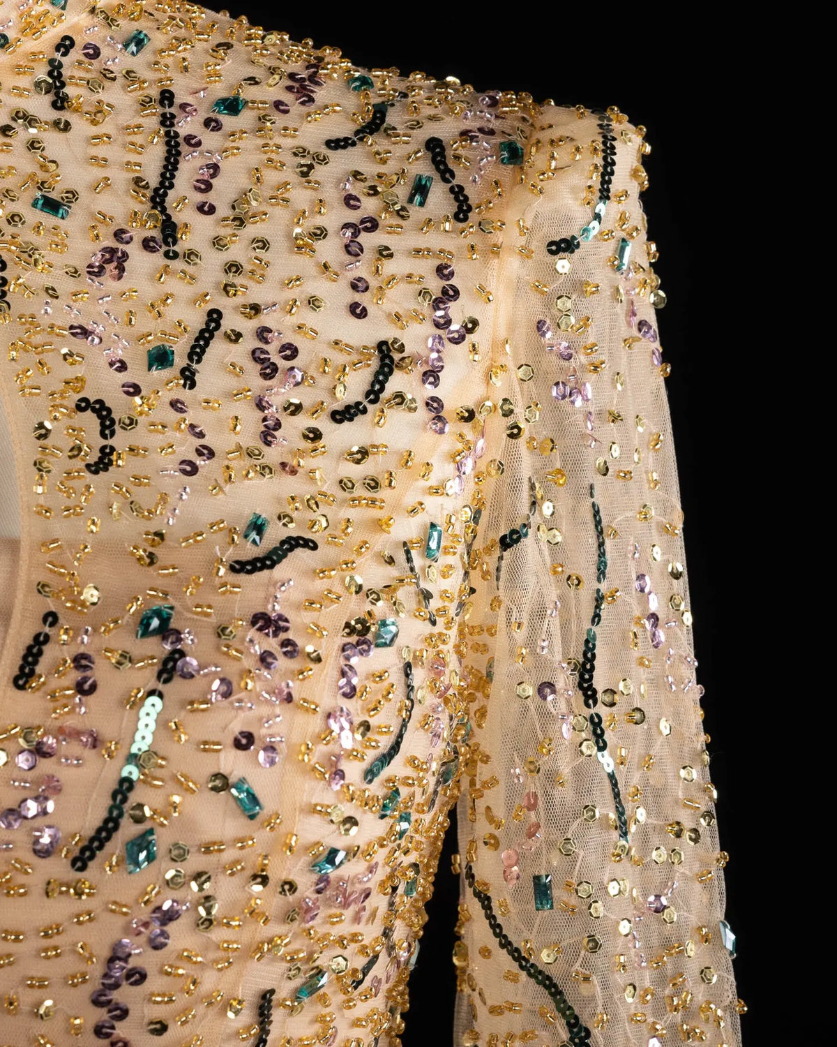Gold Long Sleeve Sheer Evening Gown XD020-7