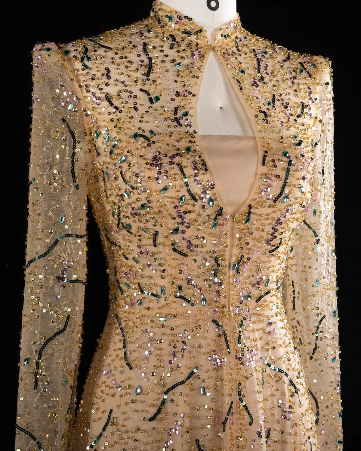 Gold Long Sleeve Sheer Evening Gown XD020-8