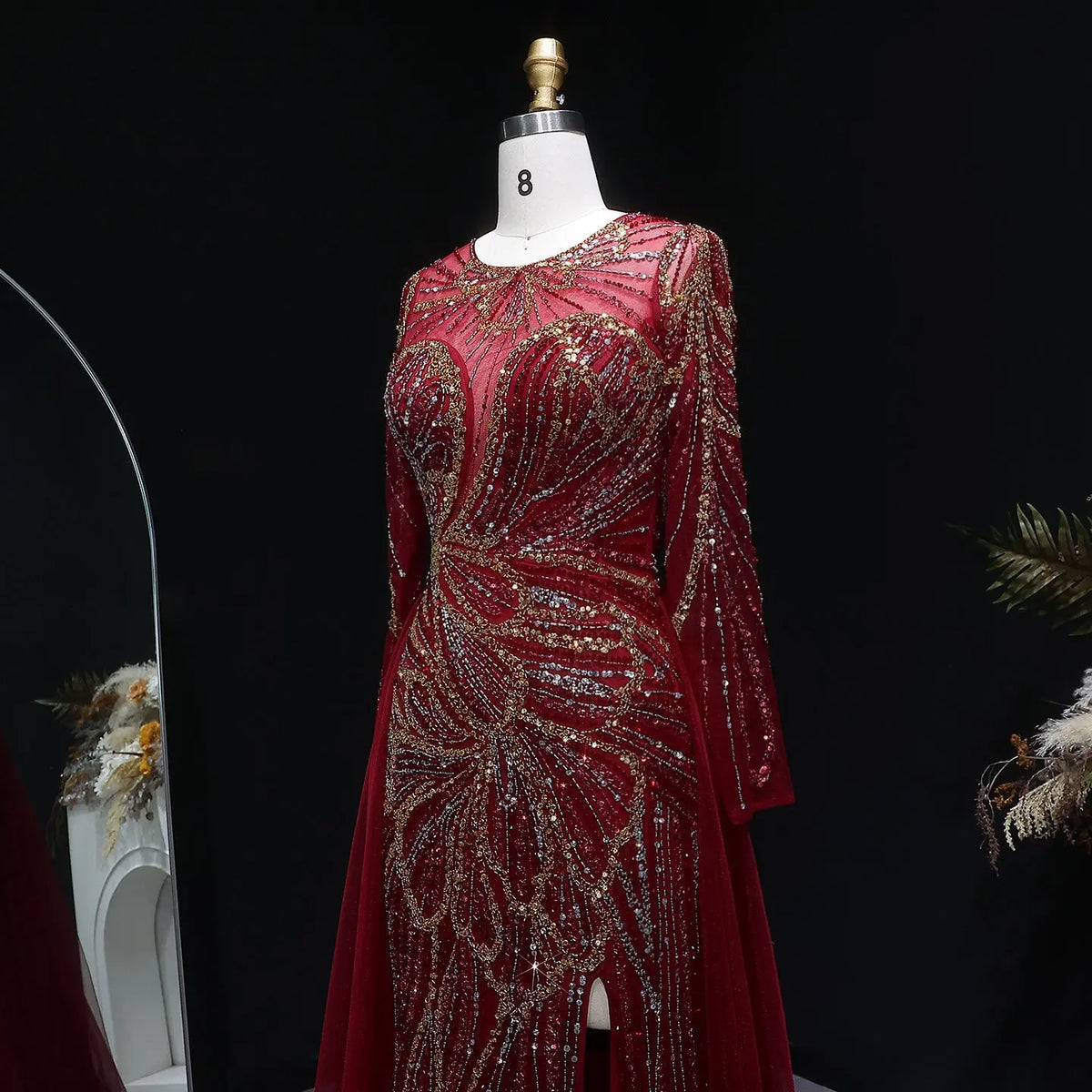 Luxury Green Beaded High-Slit Evening Dress with Overskirt SS160 