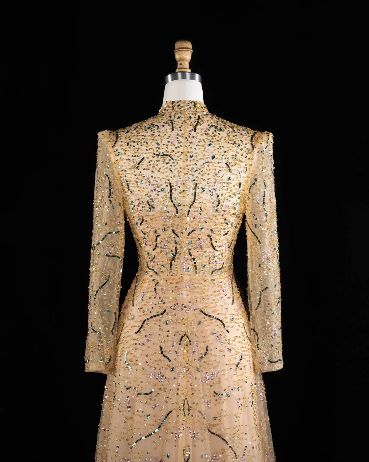 Gold Long Sleeve Sheer Evening Gown XD020-11