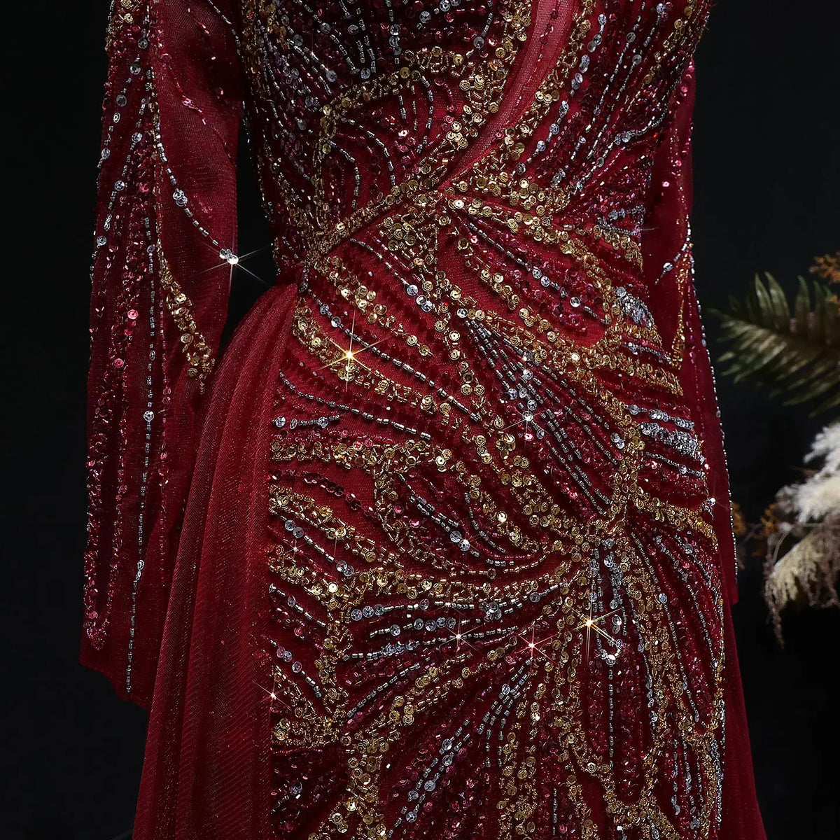 Luxury Green Beaded High-Slit Evening Dress with Overskirt SS160 