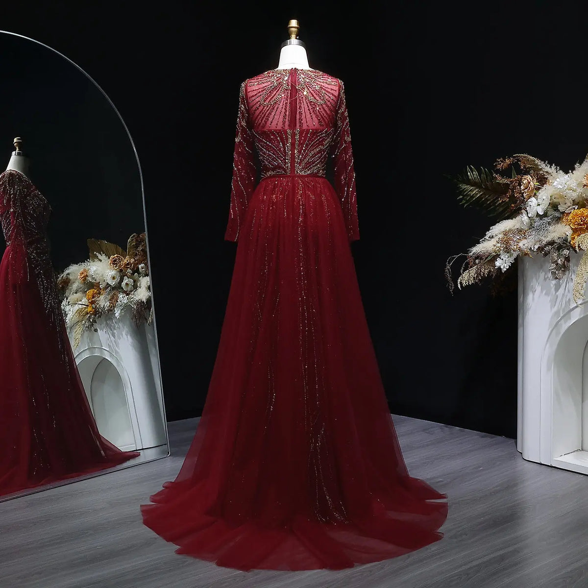 Luxury Green Beaded High-Slit Evening Dress with Overskirt SS160 