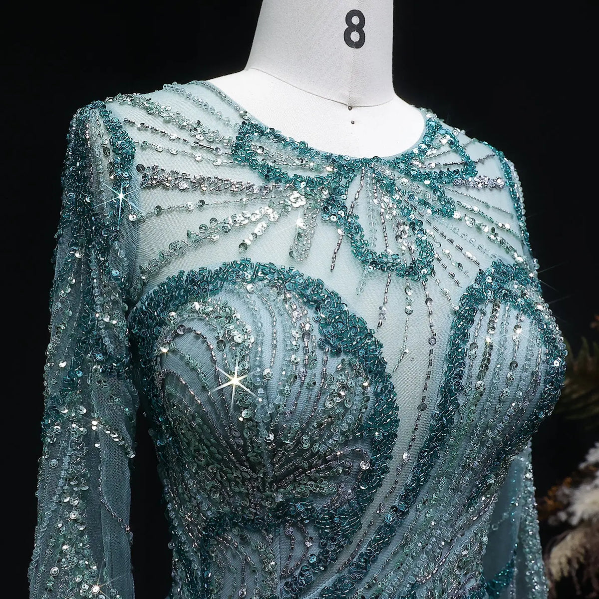 Luxury Green Beaded High-Slit Evening Dress with Overskirt SS160 