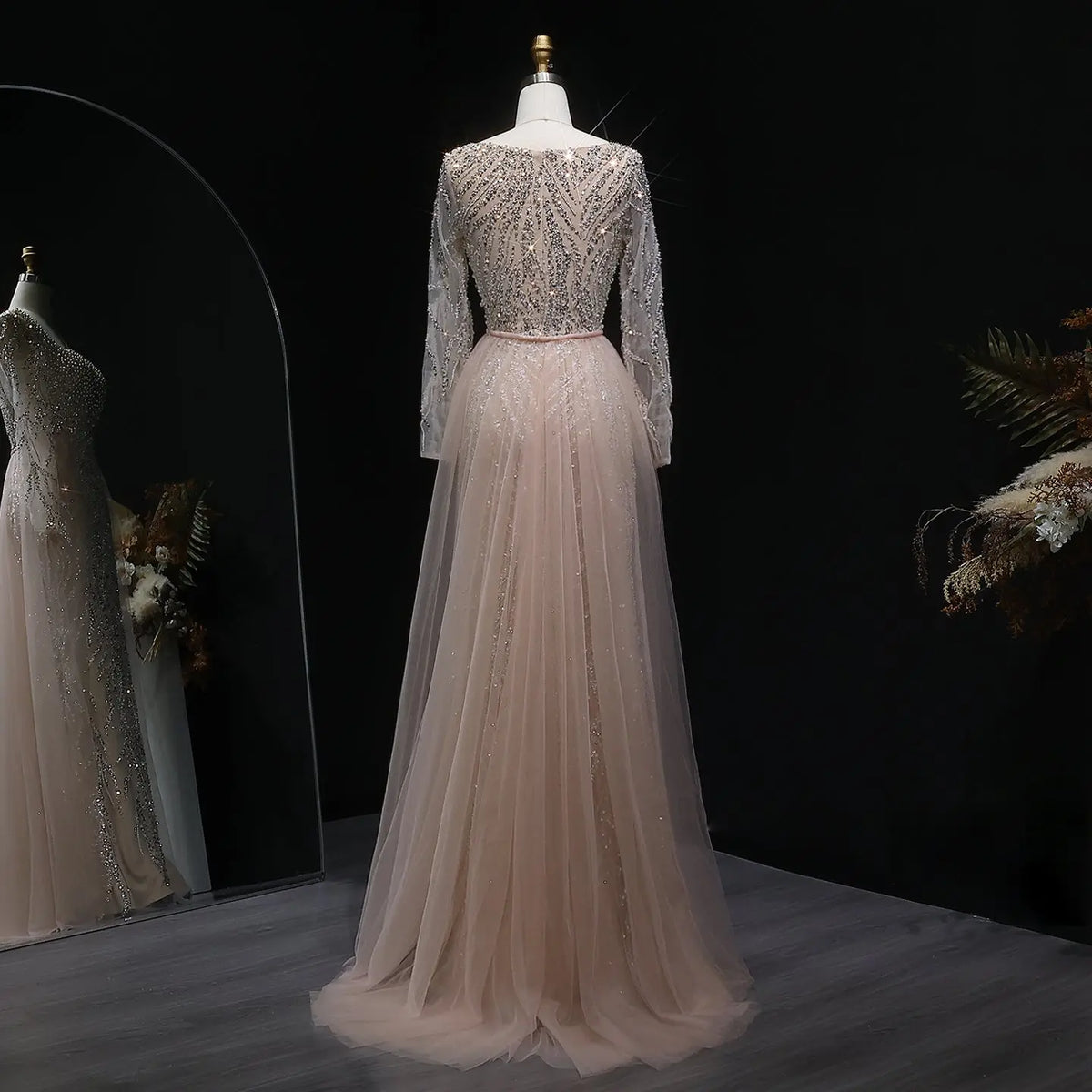 Glamorous Champagne Beaded Prom Dress with Long Sleeves SS632 Champagne / 8 Glamorous Champagne Beaded Prom Dress with Long Sleeves SS632 Champagne / 8