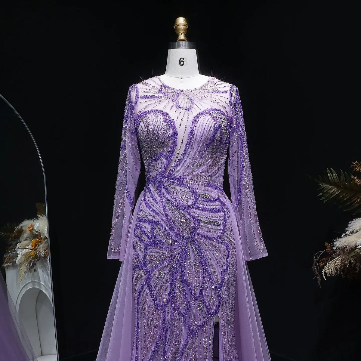 Luxury Green Beaded High-Slit Evening Dress with Overskirt SS160 