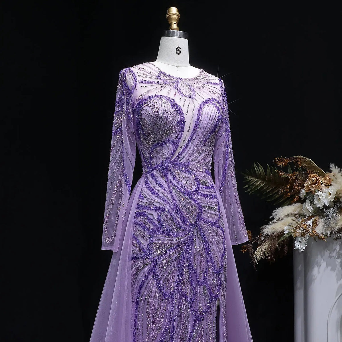 Luxury Green Beaded High-Slit Evening Dress with Overskirt SS160 