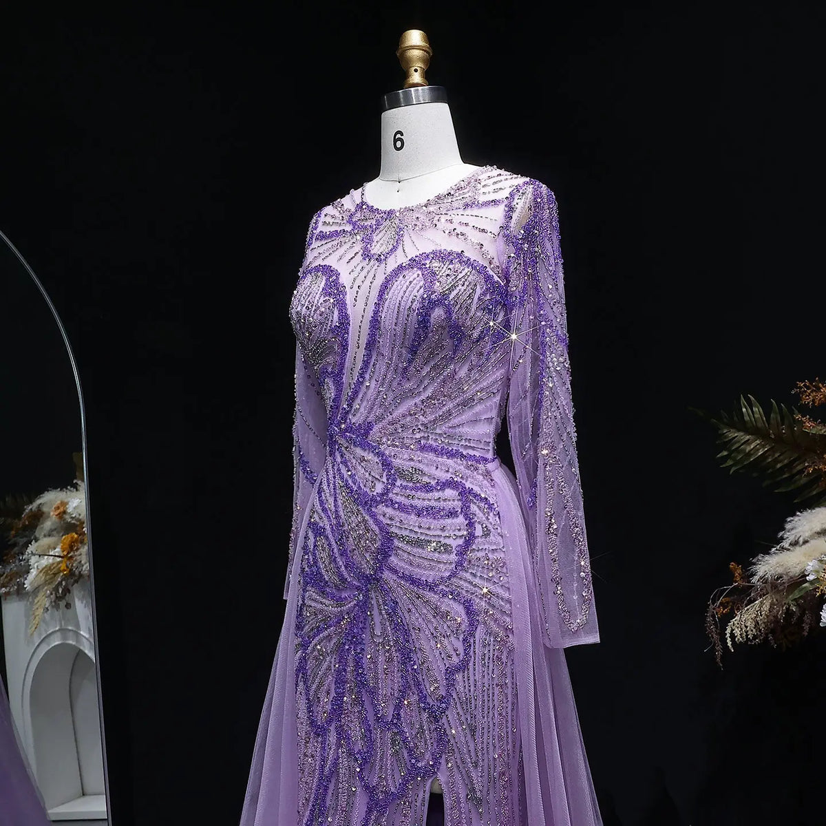 Luxury Green Beaded High-Slit Evening Dress with Overskirt SS160 